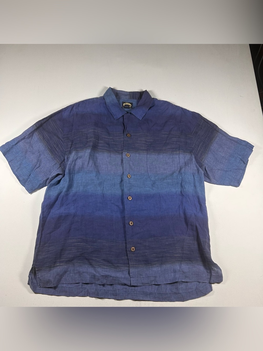 Tommy Bahama Striped 100% Linen Button Shirt Mens Large Blue Striped Vintage